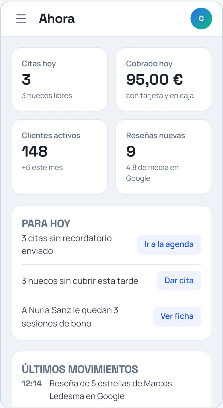 El mismo panel abierto en un móvil